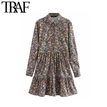 TRAF Women Vintage Elegant Floral Print Mini Shirt Dress Fashion Lapel Collar Long Sleeve Pleated Female Dresses Vestidos Mujer 
TRAF Women Vintage Elegant Floral Print Mini Shirt Dress Fashion Lapel Collar Long Sleeve Pleated Female Dresses Vestidos Mujer