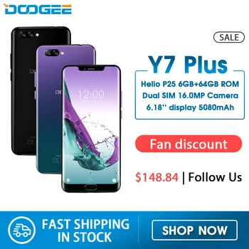 

DOOGEE Y7 Plus CellPhone 6.18inch 1080*2246 Screen MTK6757 Octa-Core 2.5GHz 6GB RAM 64GB ROM 16.0MP+13.0MP 5080mAh Android 8.0