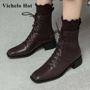 Vichelo Hot British style vintage cow leather square toe med heel short boots young lady streetwear winter cozy ankle boots L76
Vichelo Hot British style vintage cow leather square toe med heel short boots young lady streetwear winter cozy ankle boots L76