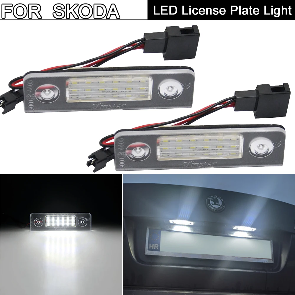 

2Pcs Error Free White LED License Plate Light Number Plate Lamp For Skoda Octavia 2009-2012 For Roomster 2006-2010