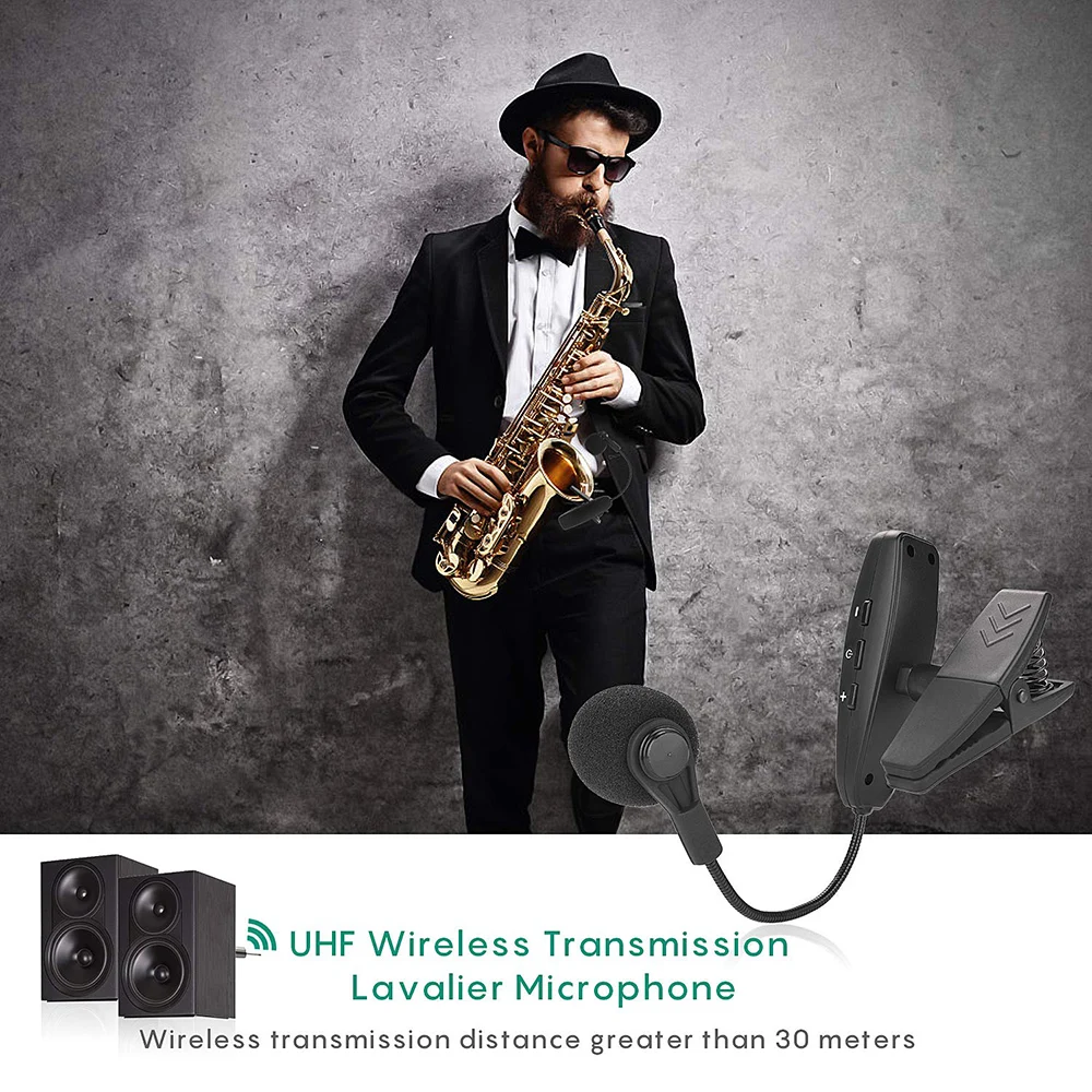 Generic UHF Saxophone Mic Wireless Microphone System Clip On Musical