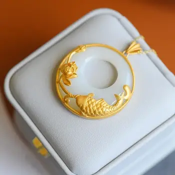 New silver inlaid natural Hetian white jade koi pendant necklace retro unique ancient gold craft charm women's brand jewelry
New silver inlaid natural Hetian white jade koi pendant necklace retro unique ancient gold craft charm women's brand jewelry