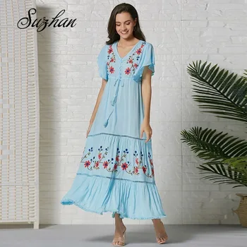 Suzhan Plus Size Autumn Bohemian Long Dress for Women Printed Butterfly Sleeve Loose Crochet Dress 2019 V-Neck Female Maxi Dress 
Suzhan Plus Size Autumn Bohemian Long Dress for Women Printed Butterfly Sleeve Loose Crochet Dress 2019 V-Neck Female Maxi Dress