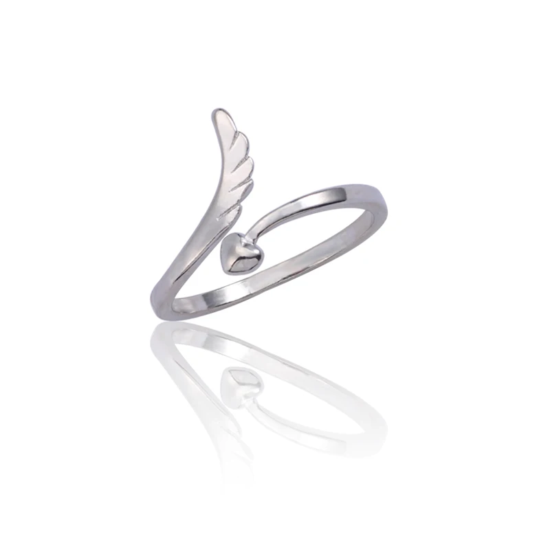 Модное женское простое кольцо милое в форме сердца регулируемое с крыльями для