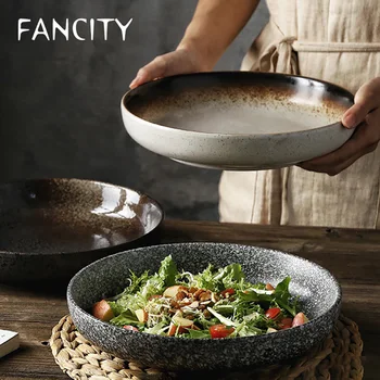 FANCITY Deep round plate, ceramic creative salad plate, household dish, shallow plate
FANCITY Deep round plate, ceramic creative salad plate, household dish, shallow plate
