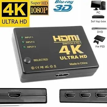 1PC 3 Ports 1080P Video HDMI Switch 4K HD Video HDMI Splitter Box Switcher 3 Input 1 Output Port Hub For HDTV DVD Xbox PS3 PS4
1PC 3 Ports 1080P Video HDMI Switch 4K HD Video HDMI Splitter Box Switcher 3 Input 1 Output Port Hub For HDTV DVD Xbox PS3 PS4