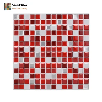 

Vividtiles 3D Effect Waterproof Vinyl Wallpaper 3D Peel and Stick Colorful Red Mosaic Wall Tiles Sticker - 1 Sheet