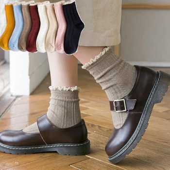 Japanese Korea High School Girls Socks Solid Colors Double Needles Knitting Cotton Short Socks Women Lace Ruffled Socks Sweet
Japanese Korea High School Girls Socks Solid Colors Double Needles Knitting Cotton Short Socks Women Lace Ruffled Socks Sweet
