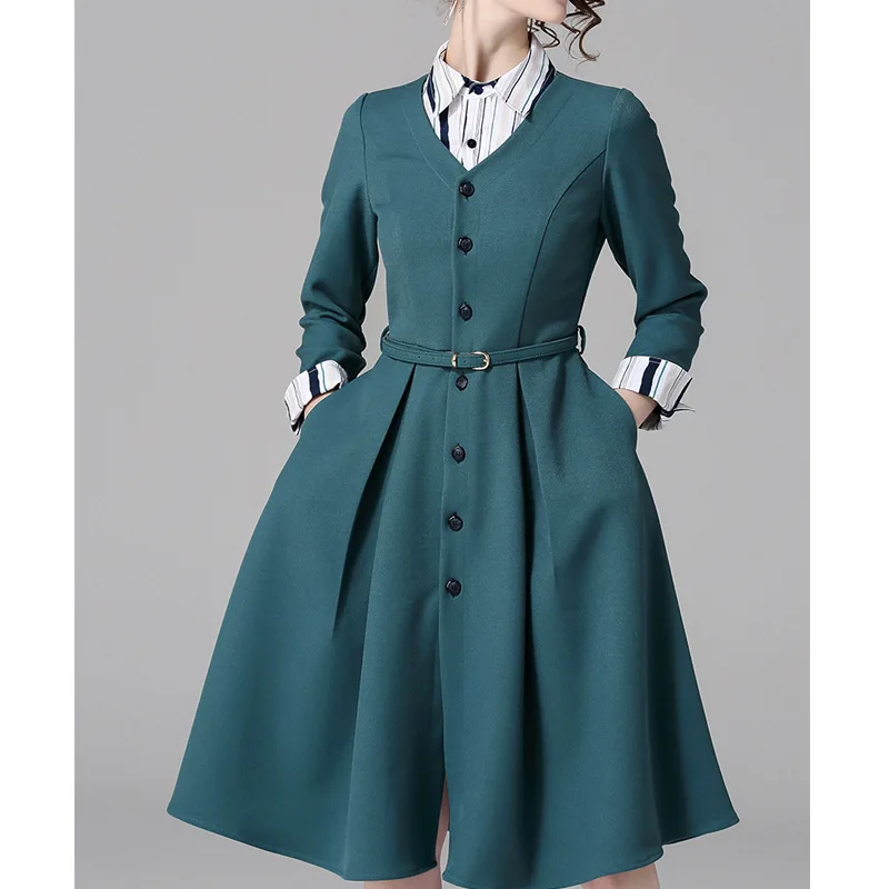 Europe And America 2019 New Style Waist Hugging Big Hemline Shirt Dress Long Sleeve Joint Ol Elegant Slim Fit Slimming Dress Wom 
Europe And America 2019 New Style Waist Hugging Big Hemline Shirt Dress Long Sleeve Joint Ol Elegant Slim Fit Slimming Dress Wom