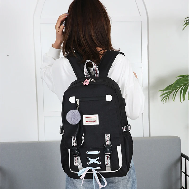 Большие Школьные сумки для девочек подростков с лентой USB школьный замок рюкзака