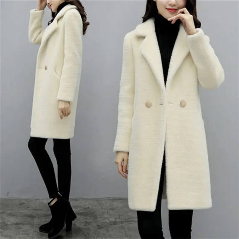 

2019 New Korean Spring Autumn Imitation Water Velvet Woolen Coat Women Winter Long Gold Mink Jackets Overcoats V965