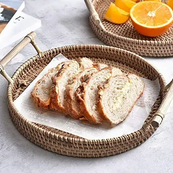 Rattan Storage Tray Round Basket with Handle Hand-Woven Rattan Tray Wicker Basket Bread Fruit Food Breakfast Coffee Display
Rattan Storage Tray Round Basket with Handle Hand-Woven Rattan Tray Wicker Basket Bread Fruit Food Breakfast Coffee Display