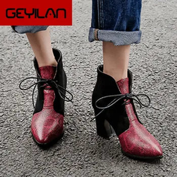 patchwork Snake Grain Leather boots Pointed Toe Lace-Up Square Heels Vintage Women Boots Large size 35-43 classical shoes
patchwork Snake Grain Leather boots Pointed Toe Lace-Up Square Heels Vintage Women Boots Large size 35-43 classical shoes