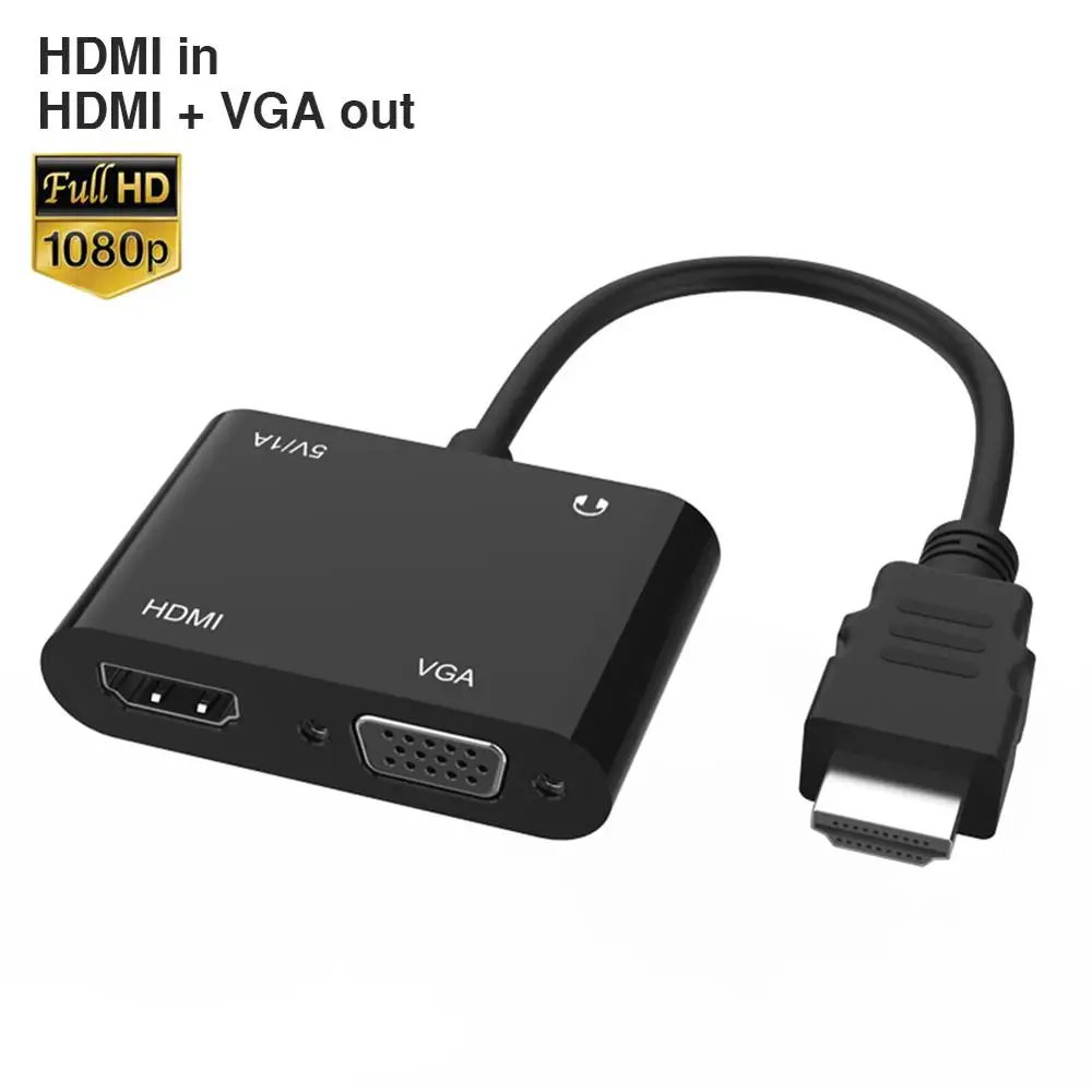 HDMI to VGA+HDMI Adapter 1080P Dual-Monitor Audio/Video Converter VGA Splitter for PC, Notebook, Projector
HDMI to VGA+HDMI Adapter 1080P Dual-Monitor Audio/Video Converter VGA Splitter for PC, Notebook, Projector