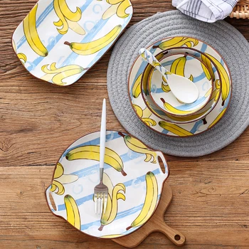 Fruit Pattern Ceramic Plate Set Tableware Set Underglaze Color Rice Bowl Disc Long Plate Spoon Tableware Set
Fruit Pattern Ceramic Plate Set Tableware Set Underglaze Color Rice Bowl Disc Long Plate Spoon Tableware Set