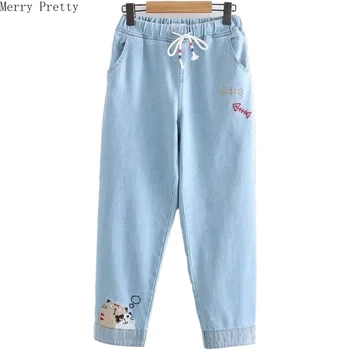 Women Cartoon Embroidery Jeans 2020 Spring Fashion Pockets Denim Jeans Female Loose Elastic Waist Straight Denim Pants Outwear
Women Cartoon Embroidery Jeans 2020 Spring Fashion Pockets Denim Jeans Female Loose Elastic Waist Straight Denim Pants Outwear