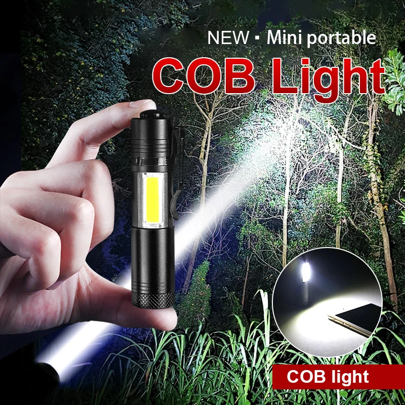 Фото Портативный светодиодный фонарик 1000 лм 4 режима Q5 COB миниатюрный Черный