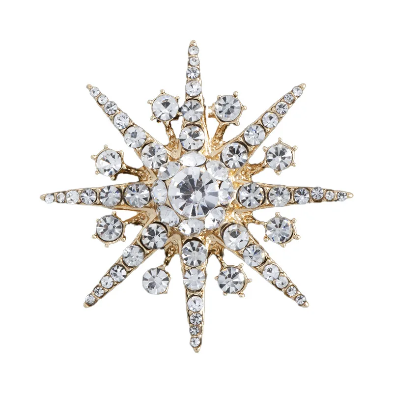 

2019 New High-end Rhinestone Star Brooch Sparkling Crystal Snowflake Lapel Pin Fashion Jewelry Brooches for Women Christmas Gift