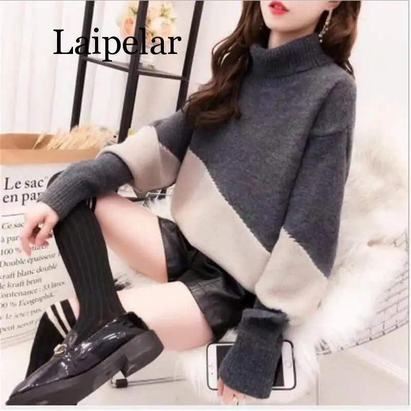Pull Femme 2019 Turtleneck Women Sweater Pullovers Autumn Winter Knitted Tops Jumper Patchwork Color Warm Knitwear
Pull Femme 2019 Turtleneck Women Sweater Pullovers Autumn Winter Knitted Tops Jumper Patchwork Color Warm Knitwear