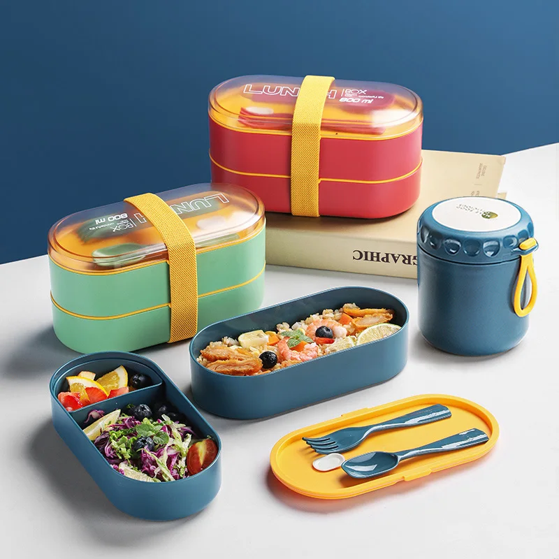 

Portable Double-Layer Children's Lunch Box Can Be Microwave-Heated Food Storage Container Tableware Lunch Box Healthy Materials