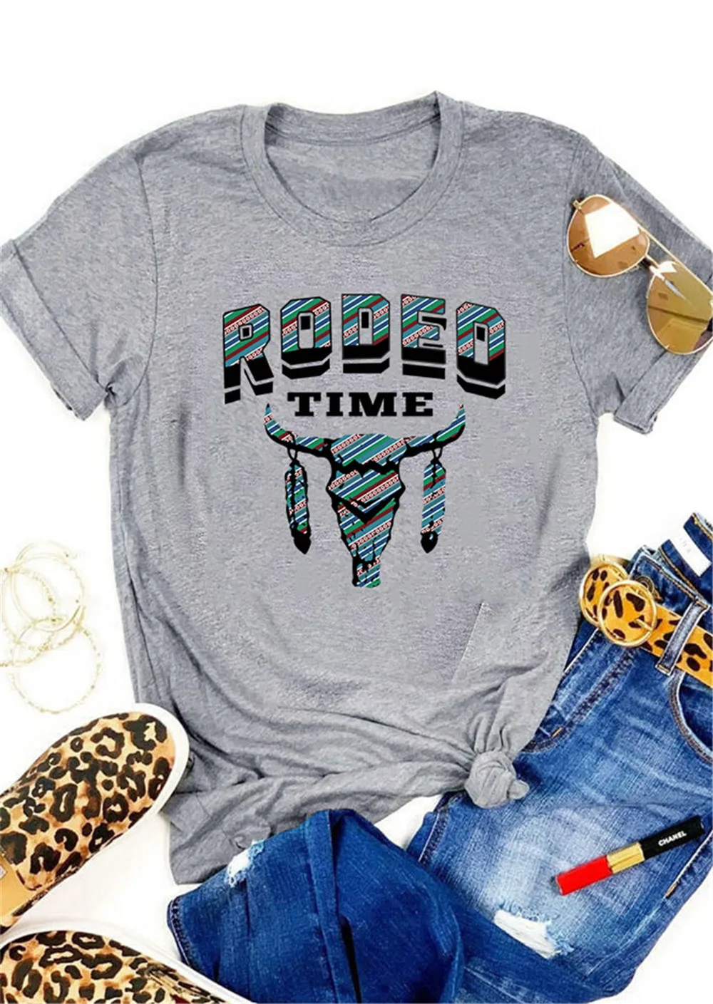 RODEO TIME Bull Head Print Harajuku T shirt Women Short Sleeve Vintage Tshirts Cute Graphic Summer Tops Female Vogue T-Shirt