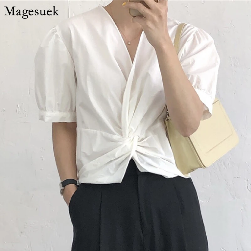Korean V Neck Summer Woman Tops Chic Twist Cross Puff Short Sleeve Shirt Solid Women Blouse Office Lady Loose Shirt Female 14092
Korean V Neck Summer Woman Tops Chic Twist Cross Puff Short Sleeve Shirt Solid Women Blouse Office Lady Loose Shirt Female 14092
