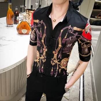 Chemises Pour Homme Gold Flower Shirt 2020 Summer British Camisa Masculina Social Men's Half Sleeve Top Slim Print Men's Shirt
Chemises Pour Homme Gold Flower Shirt 2020 Summer British Camisa Masculina Social Men's Half Sleeve Top Slim Print Men's Shirt