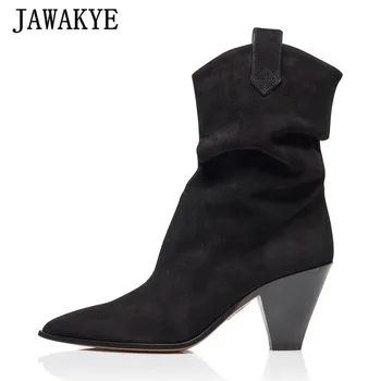 Simple Design Black Suede Ankle Boots Woman Pointed Toe Spike Heel Short Boots Women Chic Plicated Runway Slip On Casual Boots
Simple Design Black Suede Ankle Boots Woman Pointed Toe Spike Heel Short Boots Women Chic Plicated Runway Slip On Casual Boots