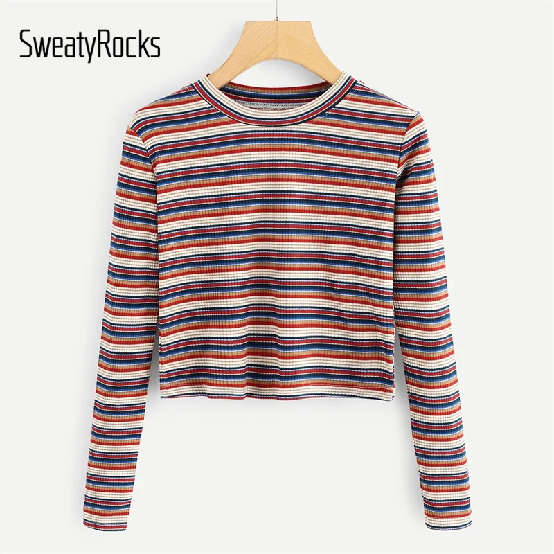 SweatyRocks Striped Rib Knit Crop Tee Streetwear Multicolor Ladies Tees 2019 Fall Casual Women Basics Pullovers
SweatyRocks Striped Rib Knit Crop Tee Streetwear Multicolor Ladies Tees 2019 Fall Casual Women Basics Pullovers