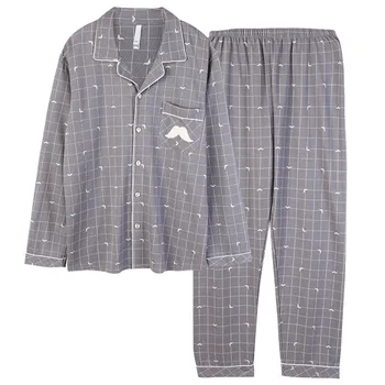 Home Clothing 100% Cotton High Quality Cardigan Plaid Chic Beard Printing Grey Elegant Pajamas Sleep Wear New Men Leisure Suits 
Home Clothing 100% Cotton High Quality Cardigan Plaid Chic Beard Printing Grey Elegant Pajamas Sleep Wear New Men Leisure Suits