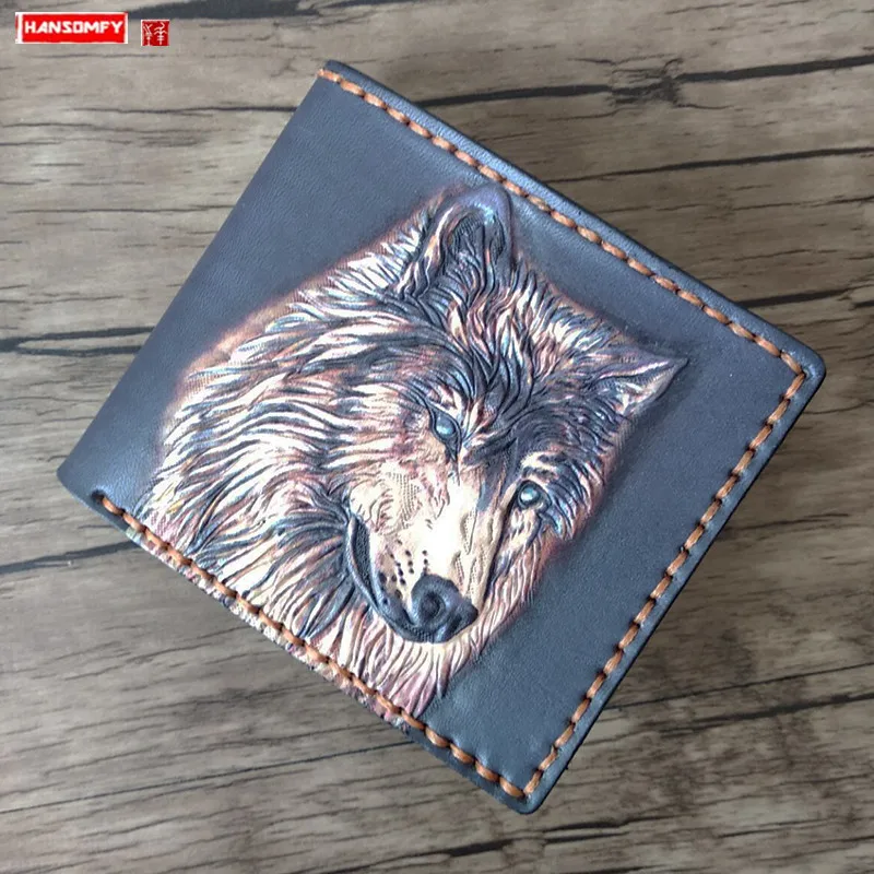 Handmade leather wallet Men short first layer cowhide cross section youth personality lone wolf purses leather engraving wallets
Handmade leather wallet Men short first layer cowhide cross section youth personality lone wolf purses leather engraving wallets