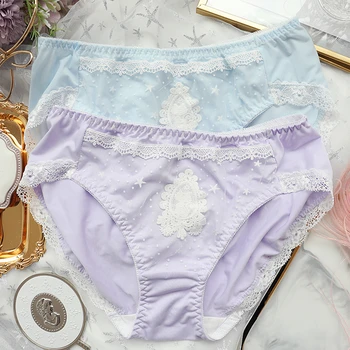 Mori Girl Vintage Sweet Lace Trim Milk Silk Ventilate Briefs Summer Japanese Soft Sister Womne's Low Waist Panties Lingerie 
Mori Girl Vintage Sweet Lace Trim Milk Silk Ventilate Briefs Summer Japanese Soft Sister Womne's Low Waist Panties Lingerie