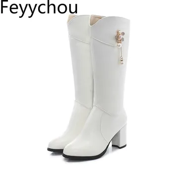 Women's Boots Autumn Winter High Heel Zip Round Toe Pu Knee-High Motorcycle Shoes Metal Decoration 2019 New Sexy Fashion White
Women's Boots Autumn Winter High Heel Zip Round Toe Pu Knee-High Motorcycle Shoes Metal Decoration 2019 New Sexy Fashion White