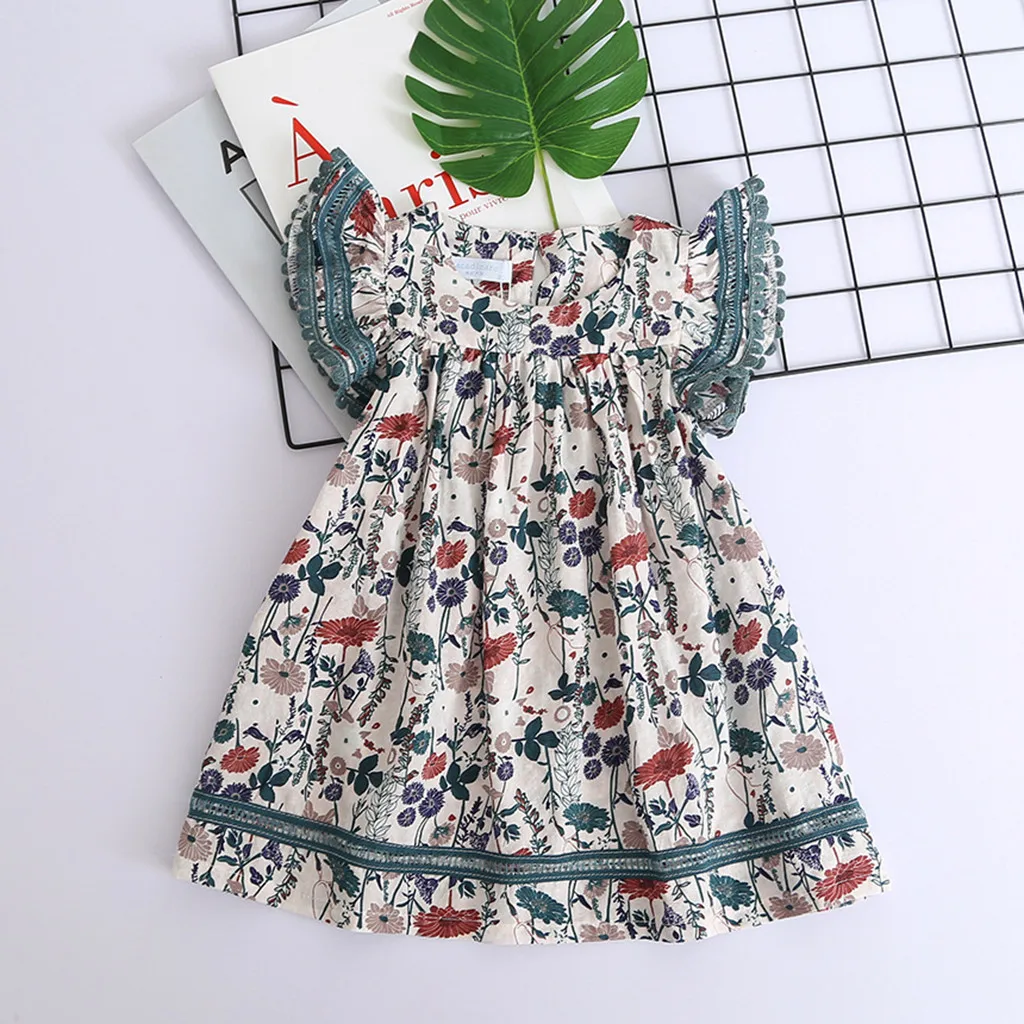 Girls lace flying sleeves floral princess dress exquisite fashion party платье vestidos robe S4 | Детская одежда и обувь