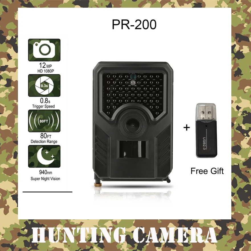 PR-200-B Trail Camera Outdoor Scouting Camera 0.8s Trigger Time PIR Sensor Wide Angle Infrared HD Night Vision
PR-200-B Trail Camera Outdoor Scouting Camera 0.8s Trigger Time PIR Sensor Wide Angle Infrared HD Night Vision