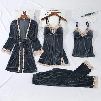 Thicken Warm Velour Nightwear Pijamas Set Warm 4PCS Sleepwear Female Pijamas Suit Winter New Lounge Intimate Lingerie Home Wear
Thicken Warm Velour Nightwear Pijamas Set Warm 4PCS Sleepwear Female Pijamas Suit Winter New Lounge Intimate Lingerie Home Wear