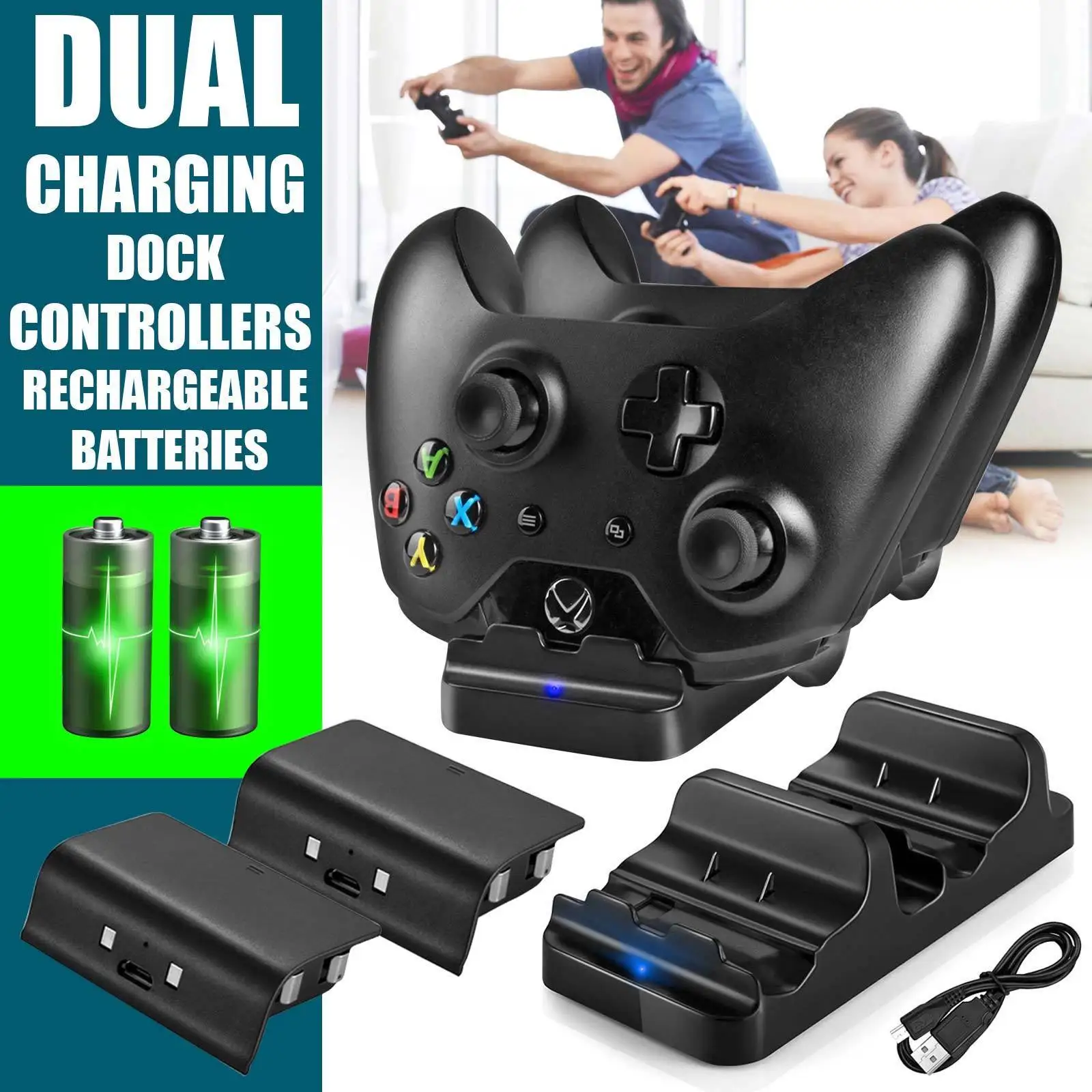 

Game Charger Dual Charging Dock Station Controller Chargers With Rechargeable Battery Pack USB Charging Cable For Xbox One