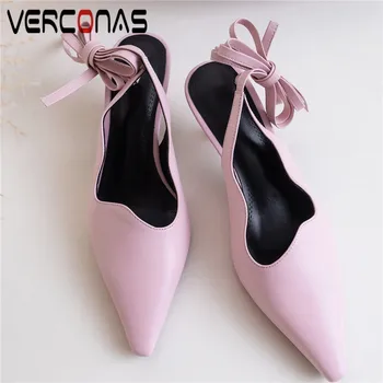 VERCONAS Women Bandage Lace Up Genuine Leather Slippers Pointed Toe Thin Heels Thick Heels Summer Sandals Concise Shoes Woman
VERCONAS Women Bandage Lace Up Genuine Leather Slippers Pointed Toe Thin Heels Thick Heels Summer Sandals Concise Shoes Woman