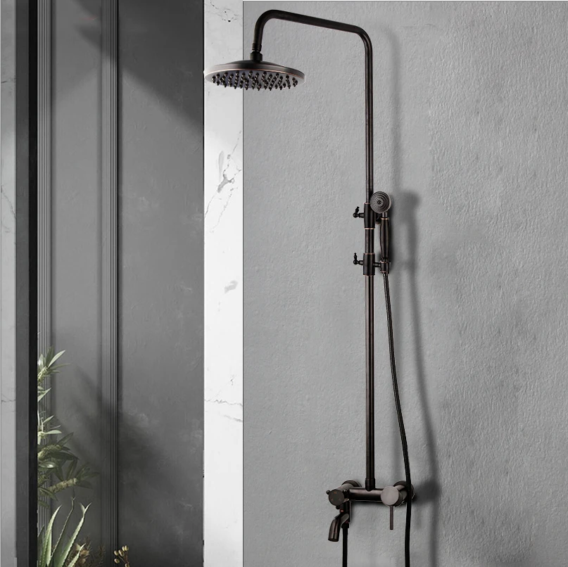 Description Picture 2 of itemKEMAIDI  Bathroom Black ORB Shower Set Wall Mounted 8" Rainfall Shower Mixer Tap Faucet 3-functions Mixer Valve Shower Kits