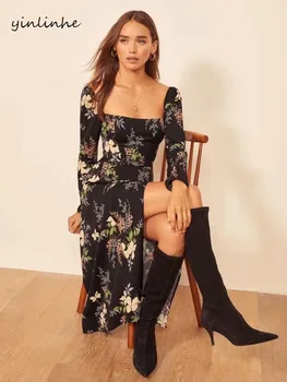 yinlinhe Black Floral Long Dress Summer Beach Vintage High Wait Split Party Dress Women long Sleeve elasticity Vestidos 1441
yinlinhe Black Floral Long Dress Summer Beach Vintage High Wait Split Party Dress Women long Sleeve elasticity Vestidos 1441