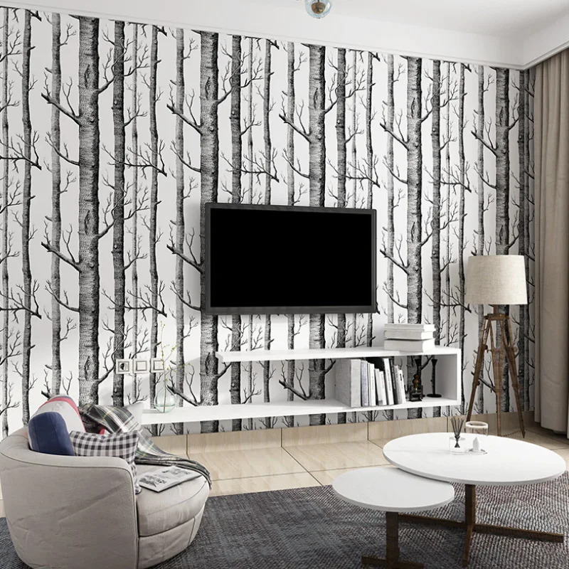 

Rustic Wood Grain Wallpaper Black White Birch Tree Forest Wall Stickers Contact Paper Tree Branches Trunk Wallpaper Wall Decor