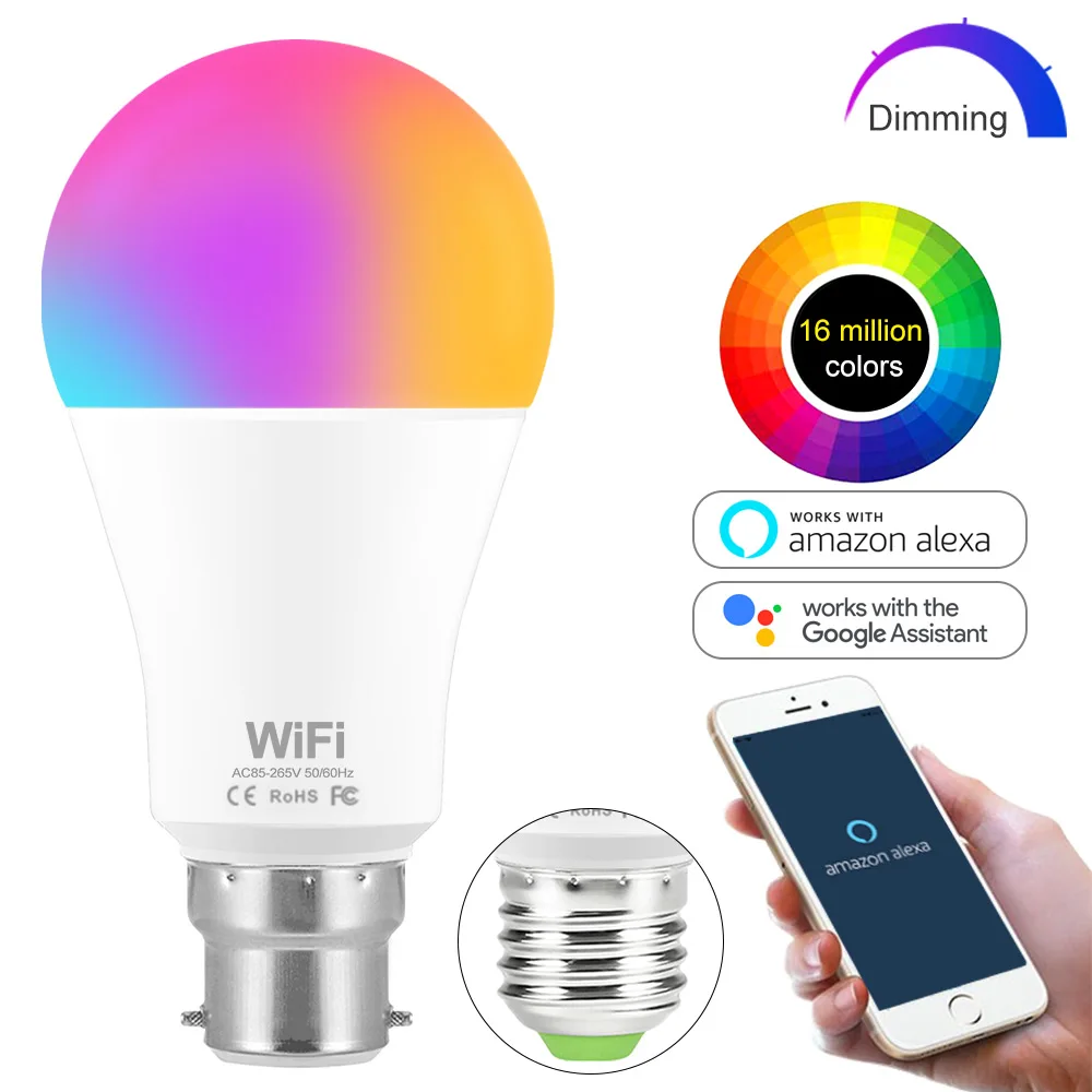 LED RGB Bulb E27 Light Dimmable WIFI Bulb Voice Control 15W AC85V-265V Colorful Magic Holiday Bar Club Home Night Smart Lamp
LED RGB Bulb E27 Light Dimmable WIFI Bulb Voice Control 15W AC85V-265V Colorful Magic Holiday Bar Club Home Night Smart Lamp
