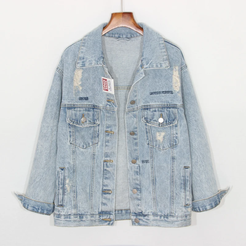 Spring Autumn Vintage Washed Letter Embroidery Hole Denim jacket Women jaqueta Loose Plus size Casual Jeans jacket Ropa de mujer
Spring Autumn Vintage Washed Letter Embroidery Hole Denim jacket Women jaqueta Loose Plus size Casual Jeans jacket Ropa de mujer
