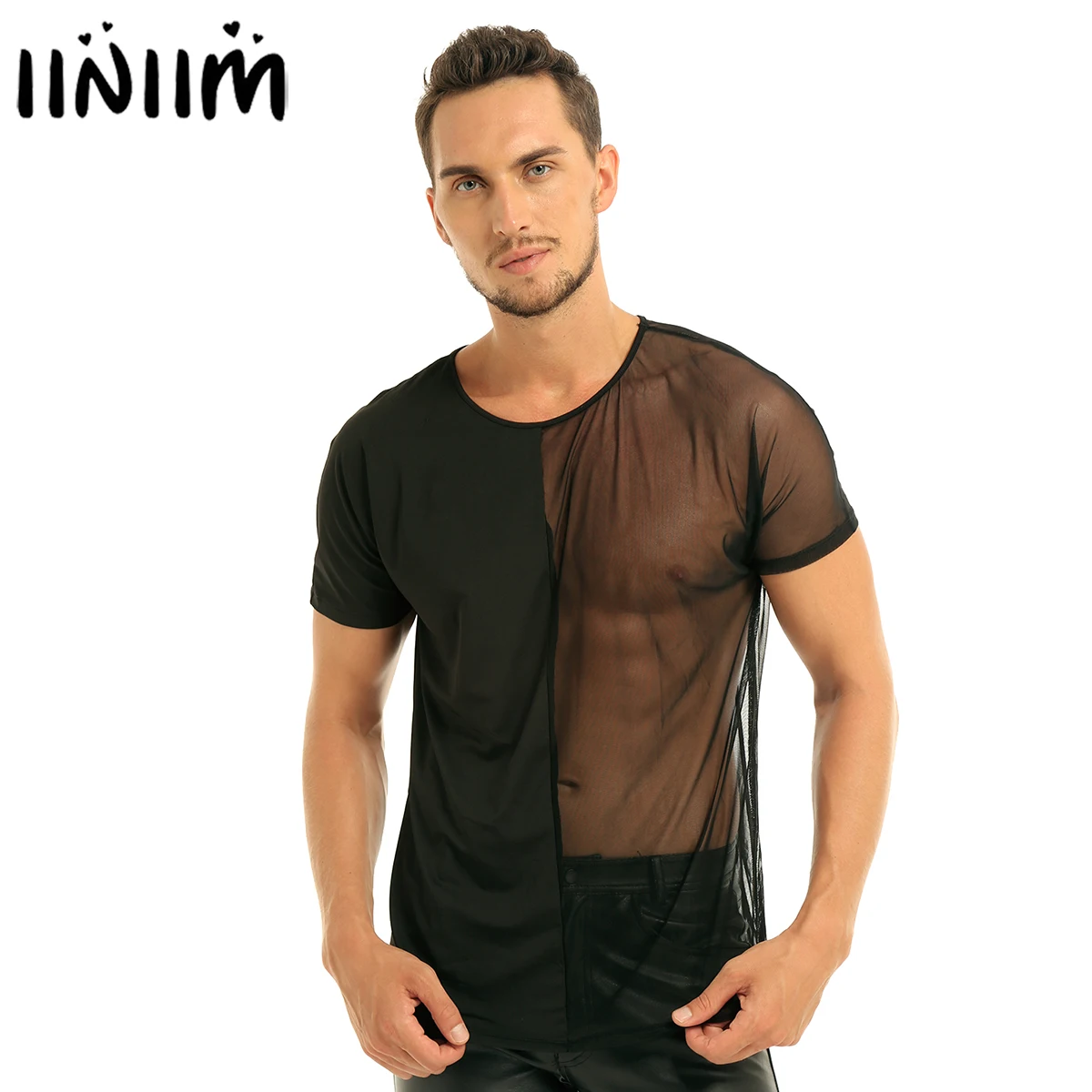 iiniim Mens Short Sleeve Lingerie Night Tops Mesh See-through Half Contrast Splice T-Shirt Undershirt for Evening Party Clubwear
iiniim Mens Short Sleeve Lingerie Night Tops Mesh See-through Half Contrast Splice T-Shirt Undershirt for Evening Party Clubwear