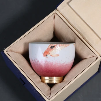 

85ml Kiln Change Pottery Teacup Ceramic Copper Bottom Tea Cups Kung Fu Master Cup Fish Tea Bowl Drinkware Teaware Art Home Decor