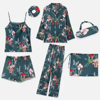 Satin Stripe Floral Printed Ladies Pajamas 7-piece Set Long Sleeve Shirts Shorts Trousers Women Suit Spring Summer Lady Homewear
Satin Stripe Floral Printed Ladies Pajamas 7-piece Set Long Sleeve Shirts Shorts Trousers Women Suit Spring Summer Lady Homewear