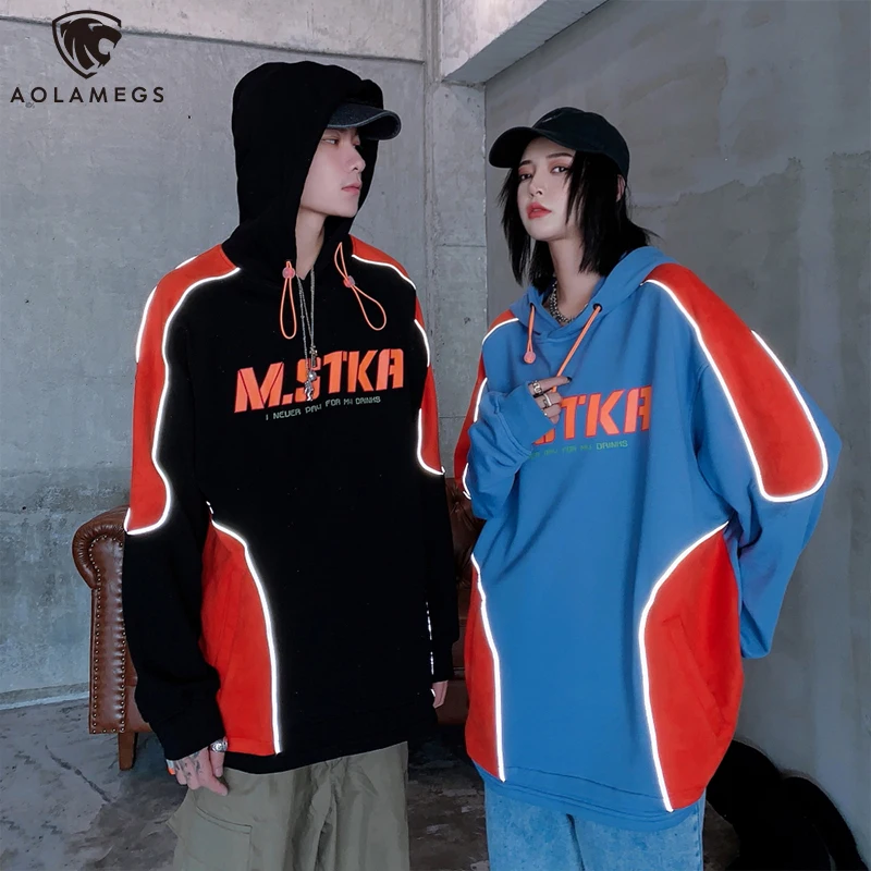 Aolamegs Color Block Patchwork Reflective Strip Cartoon Letter Print Hooded Pullover Hoodie Men Casual College Style Sweatshirt
Aolamegs Color Block Patchwork Reflective Strip Cartoon Letter Print Hooded Pullover Hoodie Men Casual College Style Sweatshirt