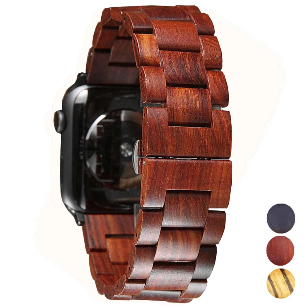

Wooden strap For Apple watch 5 4 band 44 mm 40mm iWatch band 42mm 38mm Metal Butterfly clasp bracelet Apple watch 5 4 3 2 series