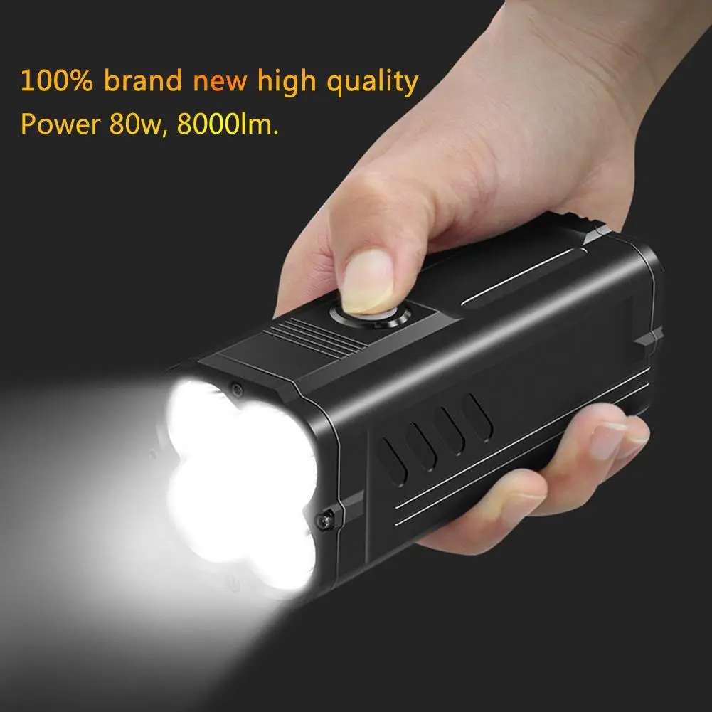 80W Flashlight USB Searchlight Aluminum Alloy Waterproof Work Light Portable Dimming Outdoor Camping Hunting Torch Power Bank
80W Flashlight USB Searchlight Aluminum Alloy Waterproof Work Light Portable Dimming Outdoor Camping Hunting Torch Power Bank