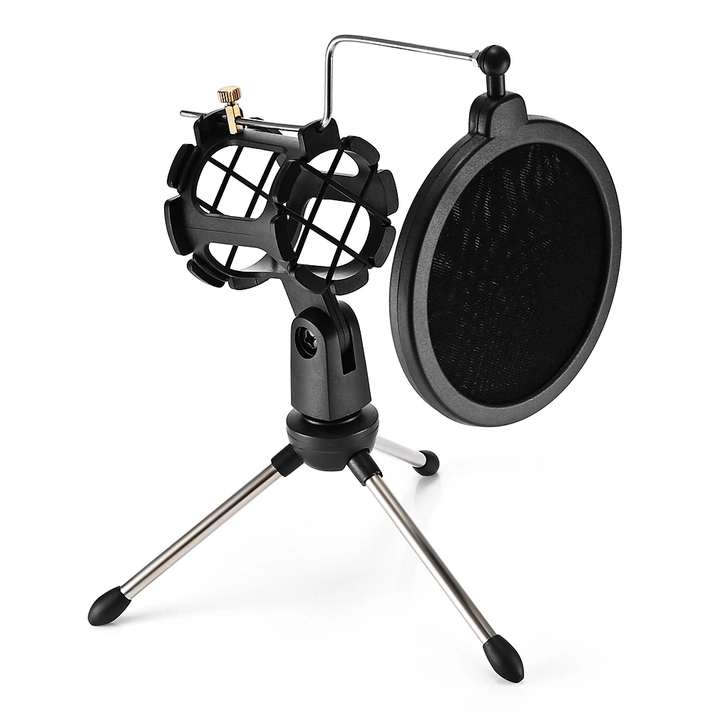 Adjustable Studio Condenser Stand Desktop Tripod for Microphone with Windscreen Filter Cover
Adjustable Studio Condenser Stand Desktop Tripod for Microphone with Windscreen Filter Cover